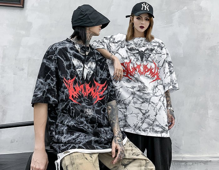 DARK Hip Hop Graffiti Tie Dying Mens T Shirt Harajuku Streetwear Skateboard Tops Tees Casual Cotton Short Sleeve - Vimost Shop