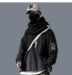 DARK Japanese Streetwear Hoodie Men Harajuku Neck Fish Mouth Pullovers Sweatshirts Oversized Hip Hop Hoodies Techwear