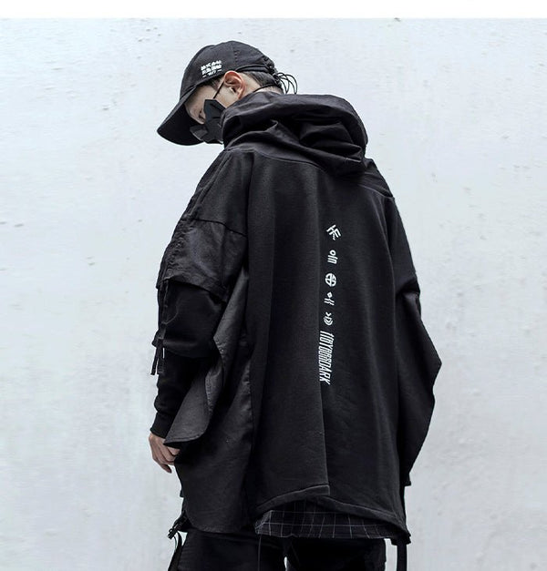 DARK Japanese Streetwear Man Hoodies Hip Hop Embroideried Pullover Patchwork Fake Two Darkwear Tops Techwear Hoodies - Vimost Shop