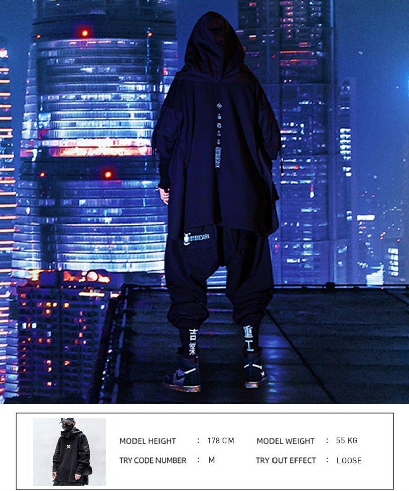 DARK Japanese Streetwear Man Hoodies Hip Hop Embroideried Pullover Patchwork Fake Two Darkwear Tops Techwear Hoodies - Vimost Shop