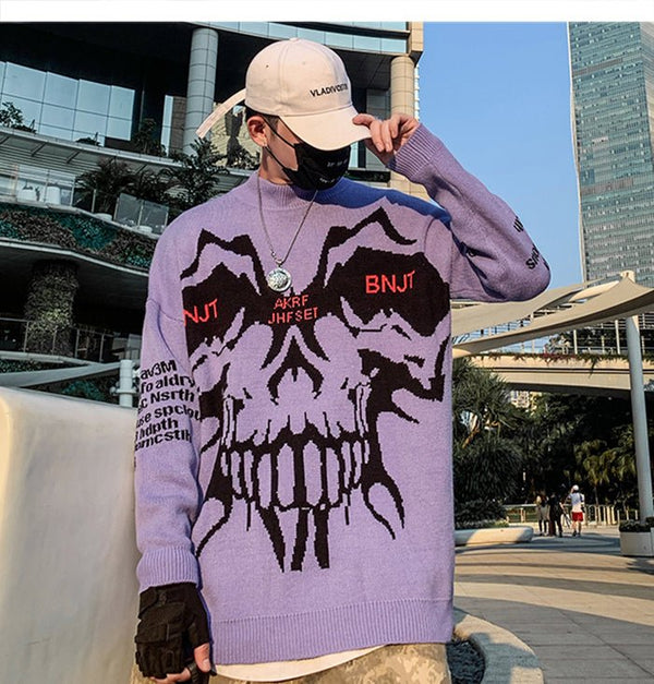 DARK Monster Knitted Men Sweater Autumn Winter Harajuku Streetwear Hip Hop Ripped Male Casual Cotton Pullover Outwear - Vimost Shop