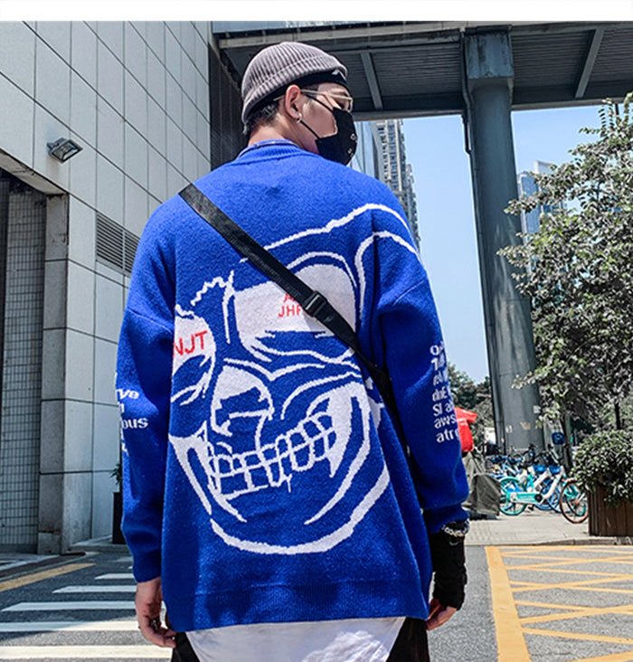 DARK Monster Knitted Men Sweater Autumn Winter Harajuku Streetwear Hip Hop Ripped Male Casual Cotton Pullover Outwear - Vimost Shop