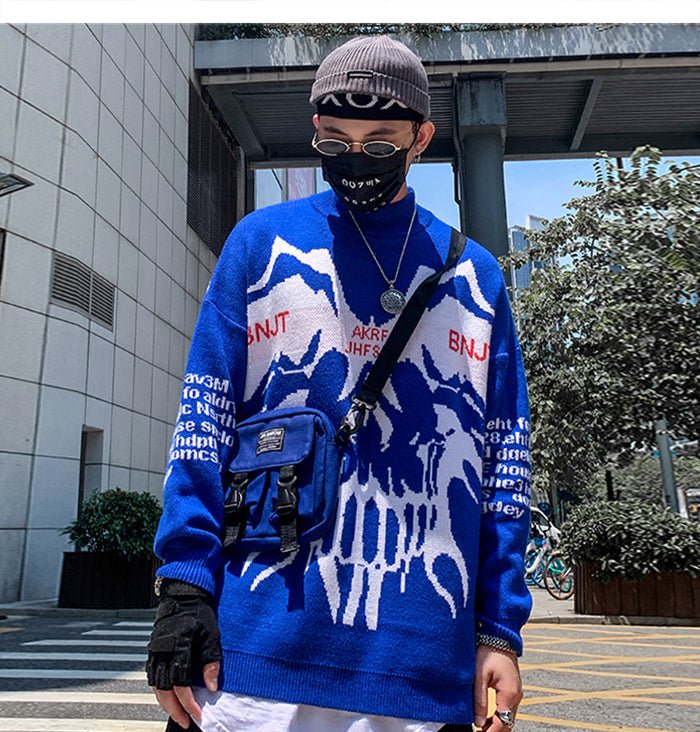 DARK Monster Knitted Men Sweater Autumn Winter Harajuku Streetwear Hip Hop Ripped Male Casual Cotton Pullover Outwear - Vimost Shop