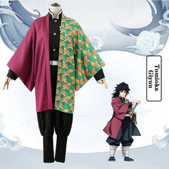 Demon Slayer Kimetsu No Yaiba Cosplay Costume Tomioka Giyuu Kimono Coat+Lining+Pants+Leggings+Belt+Bandage Wigs Socks - Vimost Shop