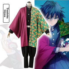 Demon Slayer Kimetsu No Yaiba Cosplay Costume Tomioka Giyuu Kimono Coat+Lining+Pants+Leggings+Belt+Bandage Wigs Socks - Vimost Shop