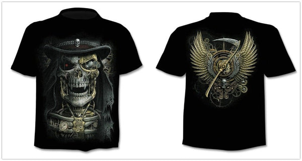 Denim effect men's T-shirt funny skull short sleeve 3D round neck top horror skull demon shirt - Vimost Shop