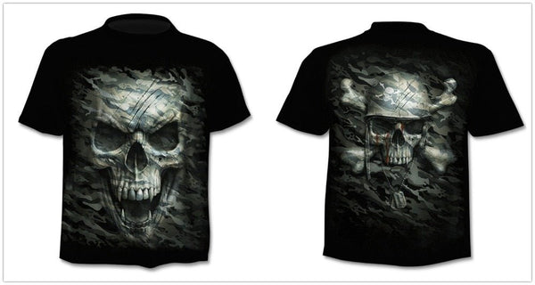 Denim effect men's T-shirt funny skull short sleeve 3D round neck top horror skull demon shirt - Vimost Shop