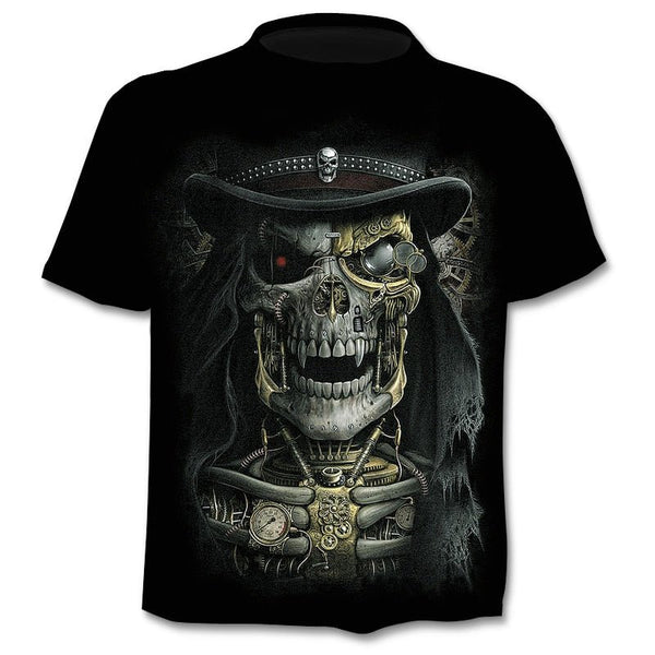 Denim effect men's T-shirt funny skull short sleeve 3D round neck top horror skull demon shirt - Vimost Shop