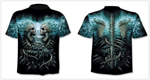 Denim effect men's T-shirt funny skull short sleeve 3D round neck top horror skull demon shirt - Vimost Shop