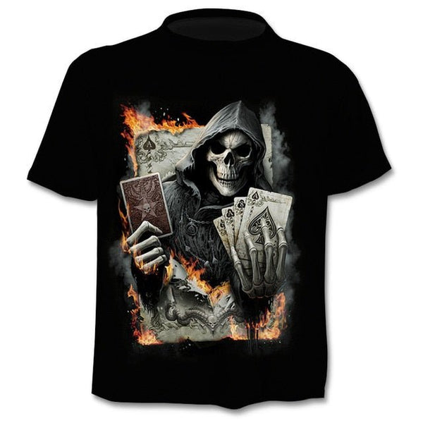 Denim effect men's T-shirt funny skull short sleeve 3D round neck top horror skull demon shirt - Vimost Shop