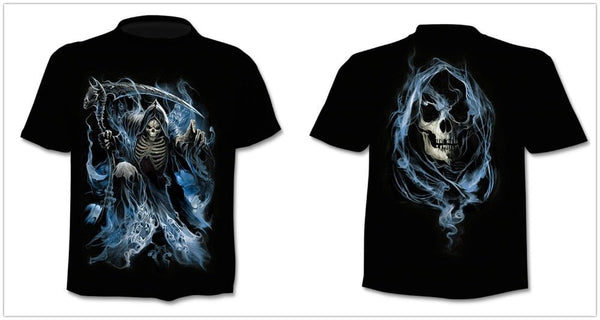 Denim effect men's T-shirt funny skull short sleeve 3D round neck top horror skull demon shirt - Vimost Shop