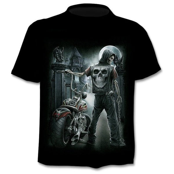 Denim effect men's T-shirt funny skull short sleeve 3D round neck top horror skull demon shirt - Vimost Shop