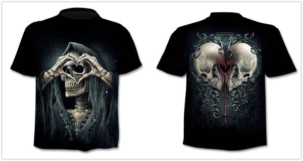 Denim effect men's T-shirt funny skull short sleeve 3D round neck top horror skull demon shirt - Vimost Shop