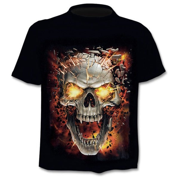 Denim effect men's T-shirt funny skull short sleeve 3D round neck top horror skull demon shirt - Vimost Shop