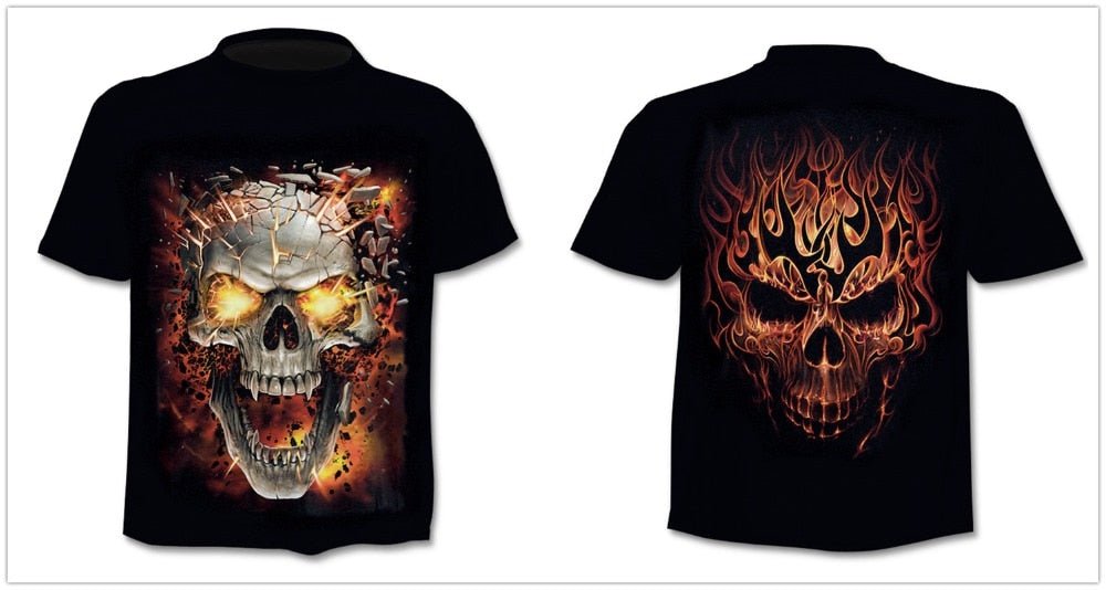 Denim effect men's T-shirt funny skull short sleeve 3D round neck top horror skull demon shirt - Vimost Shop