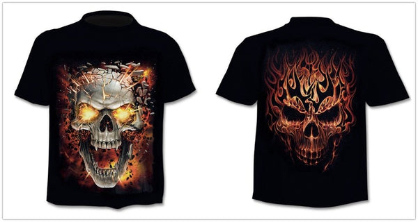 Denim effect men's T-shirt funny skull short sleeve 3D round neck top horror skull demon shirt - Vimost Shop