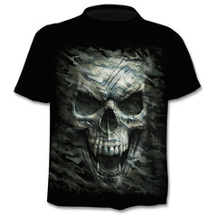 Denim effect men's T-shirt funny skull short sleeve 3D round neck top horror skull demon shirt - Vimost Shop