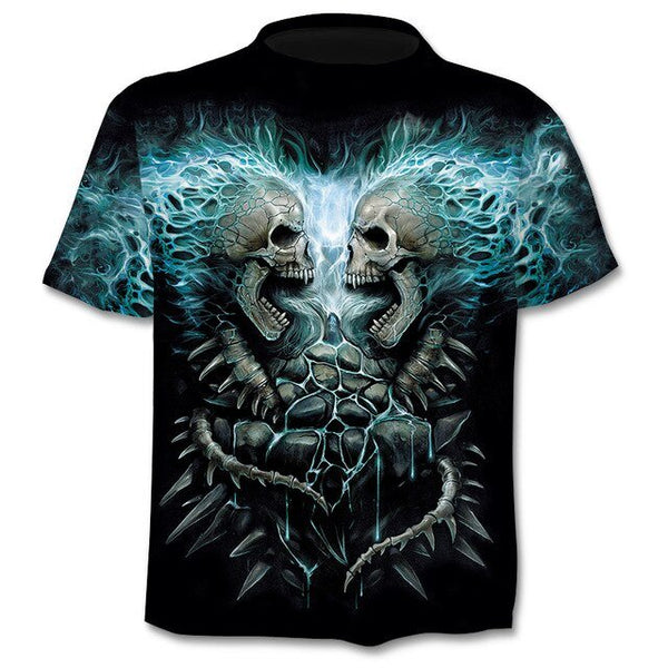 Denim effect men's T-shirt funny skull short sleeve 3D round neck top horror skull demon shirt - Vimost Shop