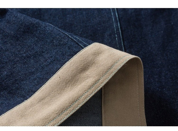Denim Jacket Men Color Block Patchwork Embroidery Multi-Pocket Cargo Cowboy Coats Loose Harajuku Fashion Outwear Autumn - Vimost Shop