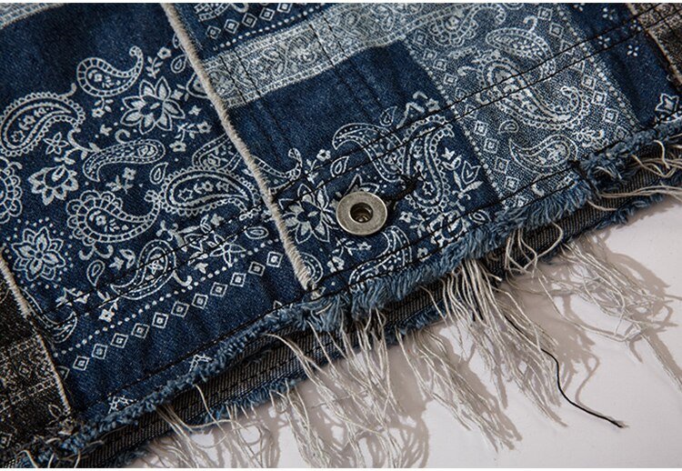 Denim Jacket Men Patch Vintage Totems Turn-down Collar Cowboy Outwear Couple Punk Cool Harajuku Loose Jean Coats Autumn - Vimost Shop