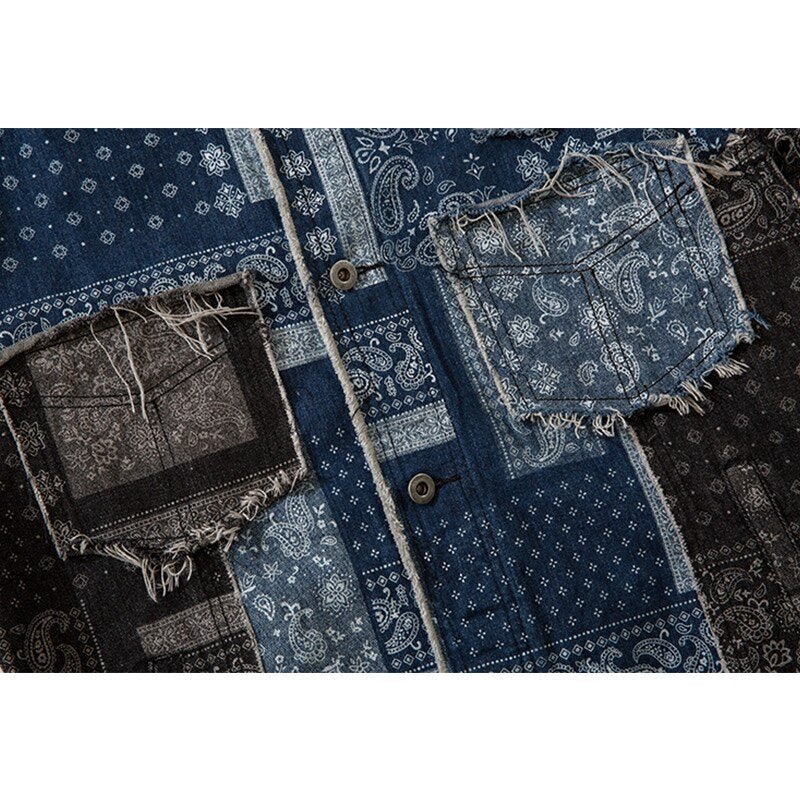 Denim Jacket Men Patch Vintage Totems Turn-down Collar Cowboy Outwear Couple Punk Cool Harajuku Loose Jean Coats Autumn - Vimost Shop