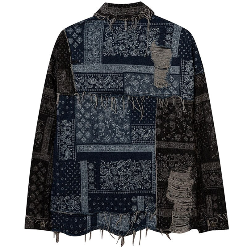 Denim Jacket Men Patch Vintage Totems Turn-down Collar Cowboy Outwear Couple Punk Cool Harajuku Loose Jean Coats Autumn - Vimost Shop