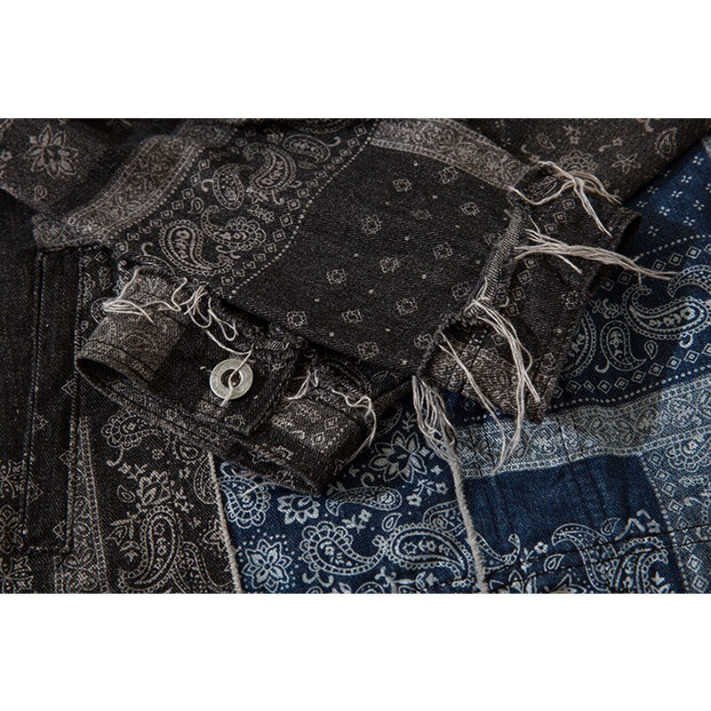 Denim Jacket Men Patch Vintage Totems Turn-down Collar Cowboy Outwear Couple Punk Cool Harajuku Loose Jean Coats Autumn - Vimost Shop