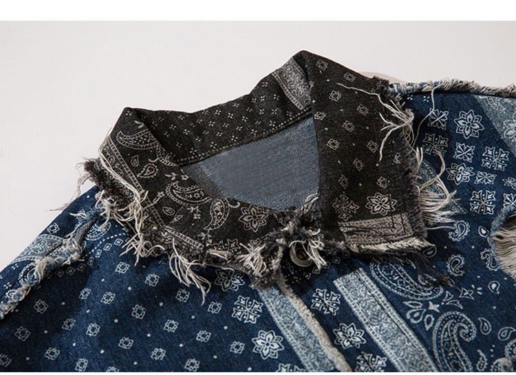 Denim Jacket Men Patch Vintage Totems Turn-down Collar Cowboy Outwear Couple Punk Cool Harajuku Loose Jean Coats Autumn - Vimost Shop