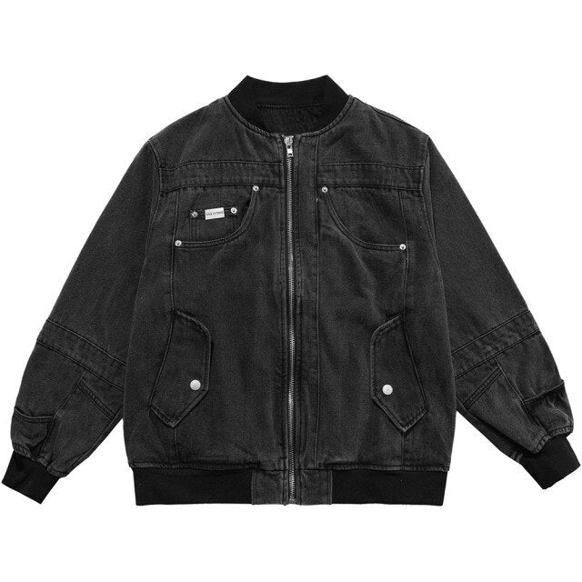 Denim Jacket Men Solid Patchwork Retro Zipper Coats Couple Oversize Punk High Street Fashion Jackets Men Outwear Autumn - Vimost Shop