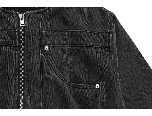 Denim Jacket Men Solid Patchwork Retro Zipper Coats Couple Oversize Punk High Street Fashion Jackets Men Outwear Autumn - Vimost Shop