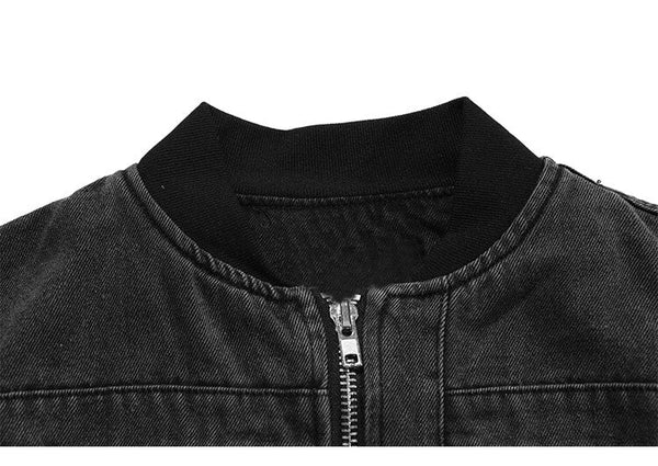 Denim Jacket Men Solid Patchwork Retro Zipper Coats Couple Oversize Punk High Street Fashion Jackets Men Outwear Autumn - Vimost Shop