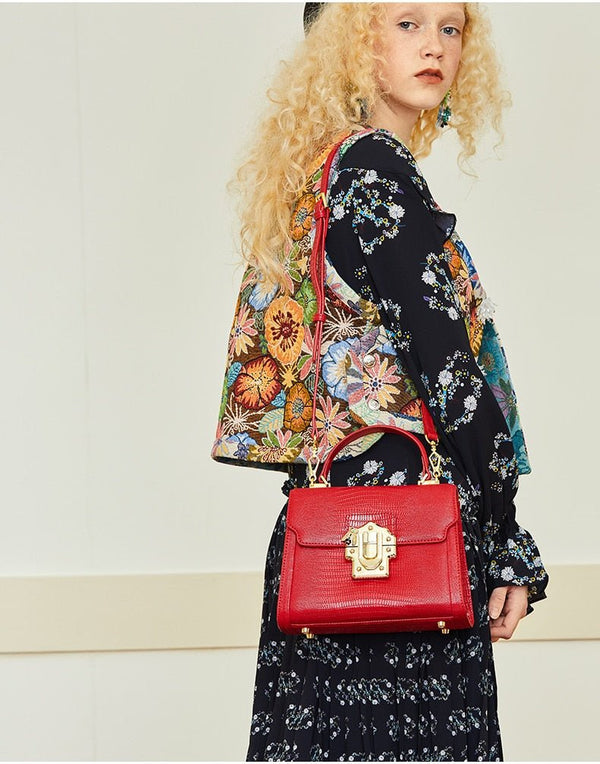 Designer Serpentine Lock Handbag Split Leather Bag 2020 Fashion Women Bags Shoulder Luxury brands Bag bolsa - Vimost Shop