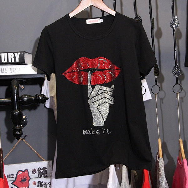 Diamond 2020 New Cotton Hot Drilling T-Shirt Women Short Sleeve Summer T Shirts - Vimost Shop