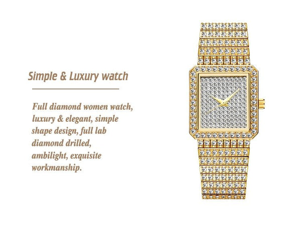 Diamond Watch For Women Luxury Brand Ladies Gold Square Watch Minimalist Analog Quartz Movt Unique Female Iced Out Watch - Vimost Shop