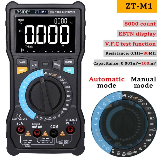 Digital Multimeter Profesional True RMS 8000 Analogue Tester 20A Current DC AC Voltage Capacitance VFC ohm battery Hz test - Vimost Shop