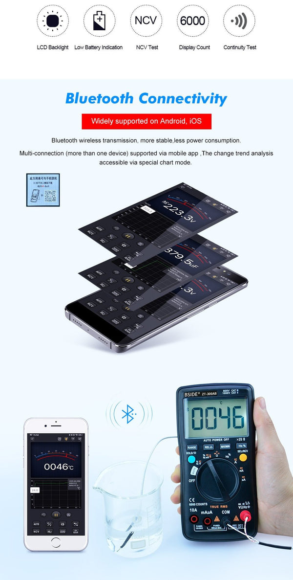 Digital multimeter Wireless Technology Ammeter True RMS Auto Rang Intelligent analog Voltmeter Capacitor Tester DIY Tool - Vimost Shop