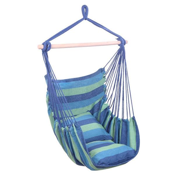 Distinctive Cotton Canvas Hanging Rope Chair with Pillows Blue hanging bed for traval home gardening - Vimost Shop