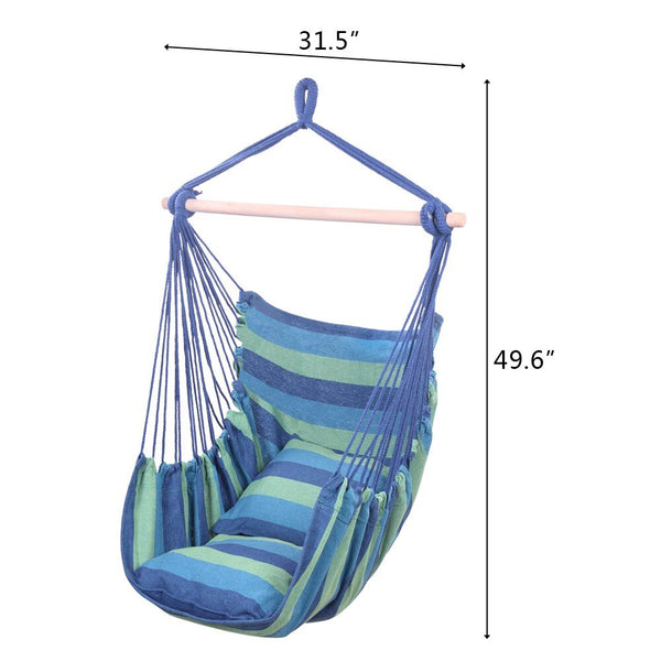 Distinctive Cotton Canvas Hanging Rope Chair with Pillows Blue hanging bed for traval home gardening - Vimost Shop
