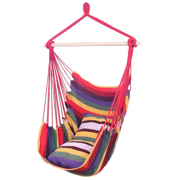 Distinctive Cotton Canvas Hanging Rope Chair with Pillows Rainbow hanging bed Garden Hang Lazy Chair Swinging Indoor Outdoor - Vimost Shop