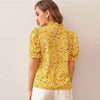 Ditsy Floral Frill Neck Puff Sleeve Top Keyhole Back Blouse - Vimost Shop