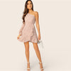 Ditsy Floral One Shoulder Lantern Sleeve Ruffle Dress Boho Pink High Waist Wrap Women Spring Summer Dresses - Vimost Shop