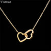 Double Heart Statement Necklace for Women Gold Stainless Steel Link Chian Wedding Jewelry Bijoux Femme Collier Choker - Vimost Shop