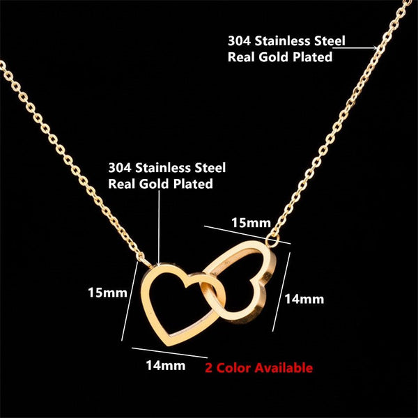 Double Heart Statement Necklace for Women Gold Stainless Steel Link Chian Wedding Jewelry Bijoux Femme Collier Choker - Vimost Shop