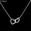 Double Heart Statement Necklace for Women Gold Stainless Steel Link Chian Wedding Jewelry Bijoux Femme Collier Choker - Vimost Shop