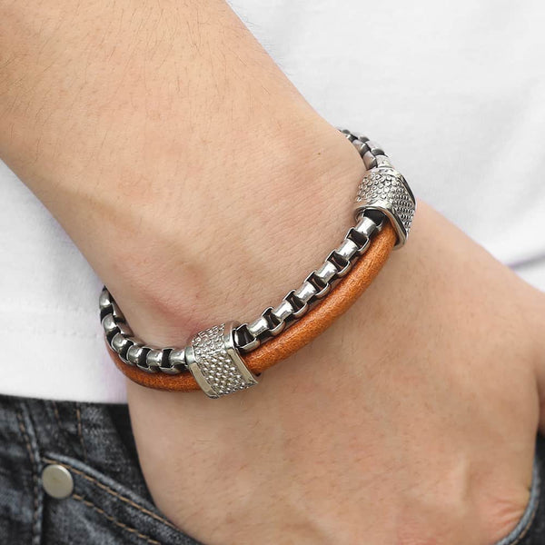 Double Layers Genuine Leather Bracelets for Mens Boys Stainless Steel Toggle Clasp Male Jewelry Gift - Vimost Shop