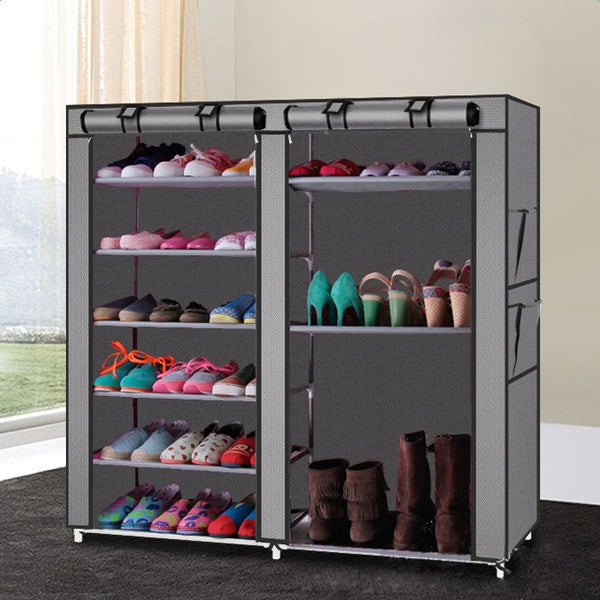 Double Rows 9 Lattices Combination Style Shoe Cabinet Gray white & Coffee - Vimost Shop