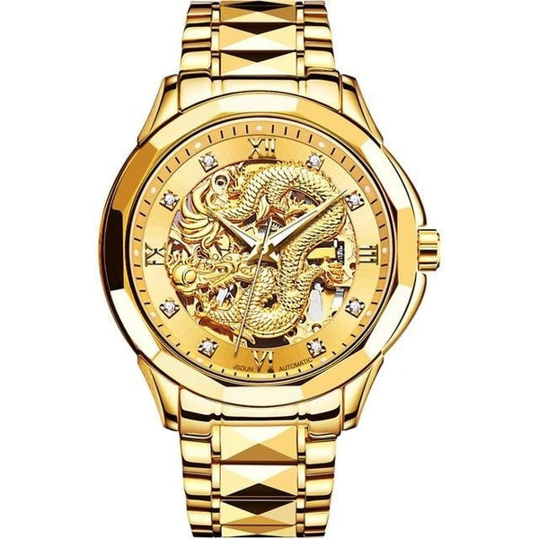 Dragon Skeleton Automatic Mechanical Watches For Men Wrist Watch Stainless Steel Strap Gold Clock 30m Waterproof Mens watch - Vimost Shop