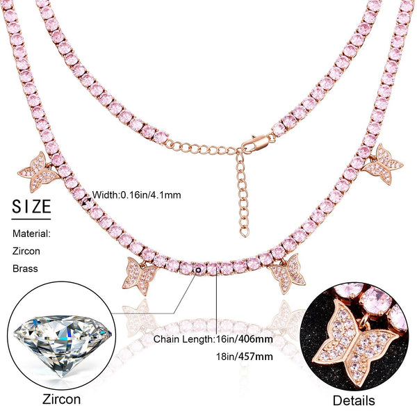 Drip Butterfly 4mm CZ Tennis Chain Charm Choker Necklace Iced Out Bling Women Chains Shining Fashion Jewelry Elegant Daily Style - Vimost Shop