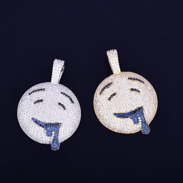 Drool Round Face Pendant With Tennis Chain Gold Color Charm Bling Cubic Zircon Men's Hip hop Necklace Rock Jewelry - Vimost Shop