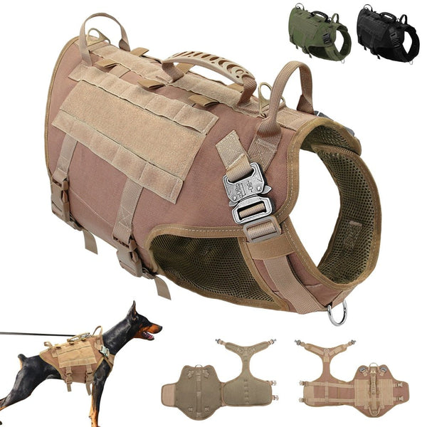 Durable Nylon Dog Harness Tactical Military Working Dog Vest No Pull Pet Training Harnesses Vest for Medium Large Dogs M L - Vimost Shop